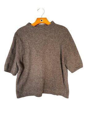 Frank & Oak Brown Yak Wool Short Sleeve Sweater Minimalist Mockneck XL